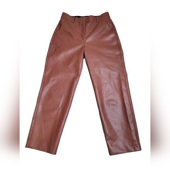 Babaton Womens Pants Size 4 Brown Faux Leather Vegan Leather Straight Leg - Picture 1 of 13